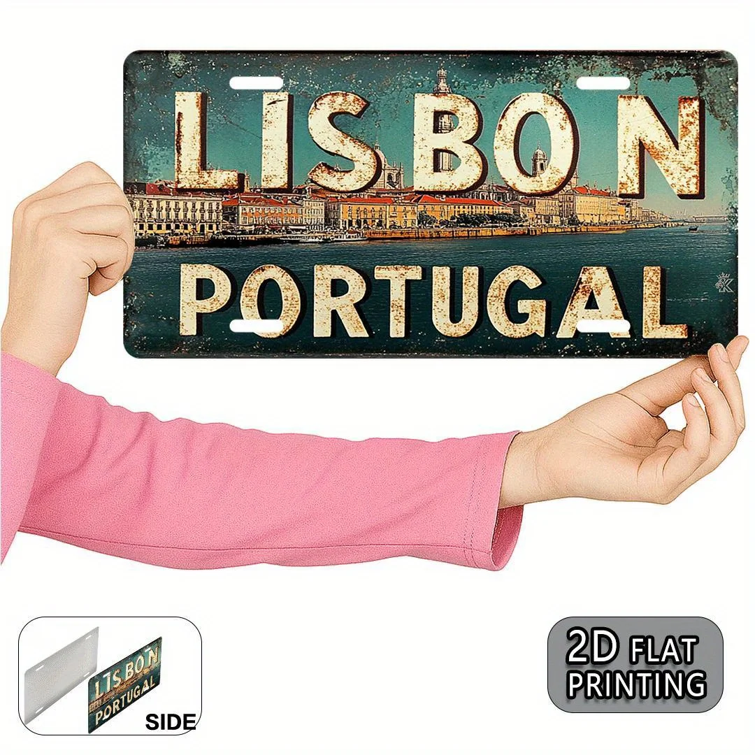الطباعة، لشبونة البرتغال خمر لوحة ترخيص علامة الألومنيوم المعدنية، علامة الزخرفية ولوحة (11.9X6 بوصة)، السفر Souveni #3