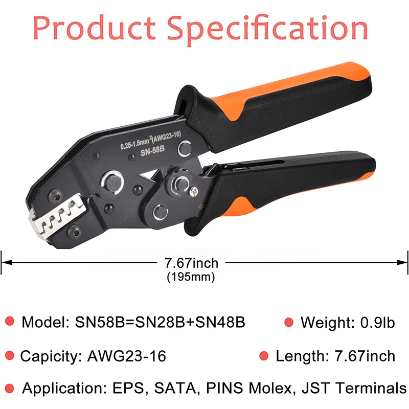 SN-58B 2.8/4.8/6.3 Spring Plug Crimping Plier Hand Tool Female Male Wire Connector Terminal Electrical Insulated Assortment Kit