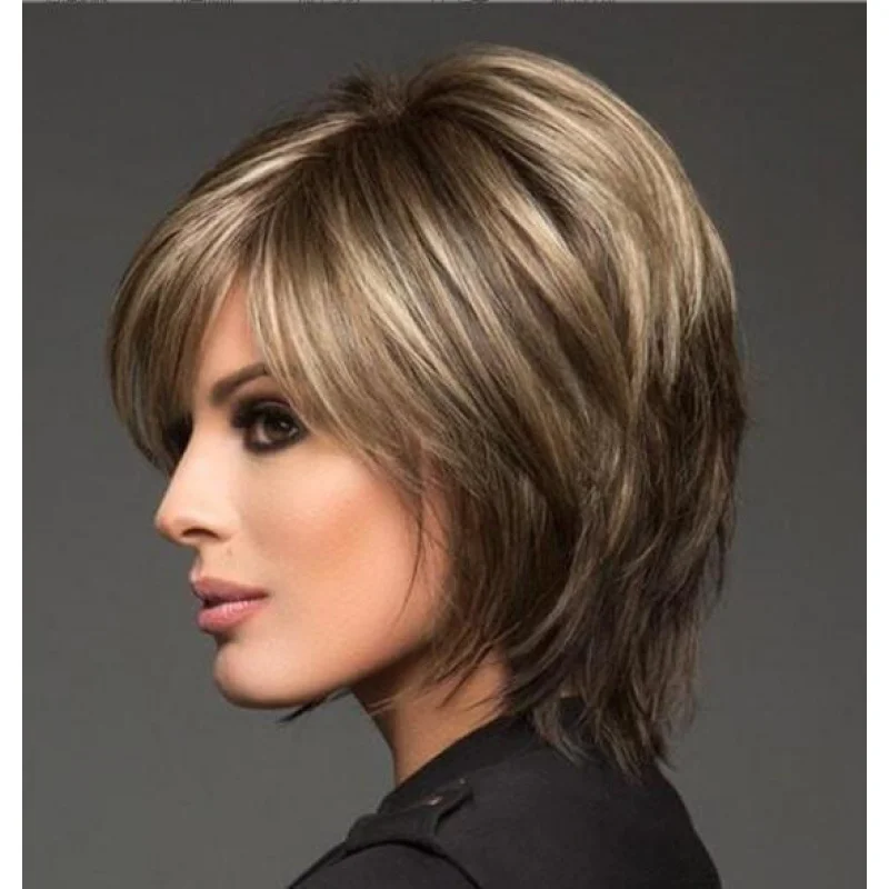 Brown mix Hair Wigs For Women Fluffy Natural Short Wig