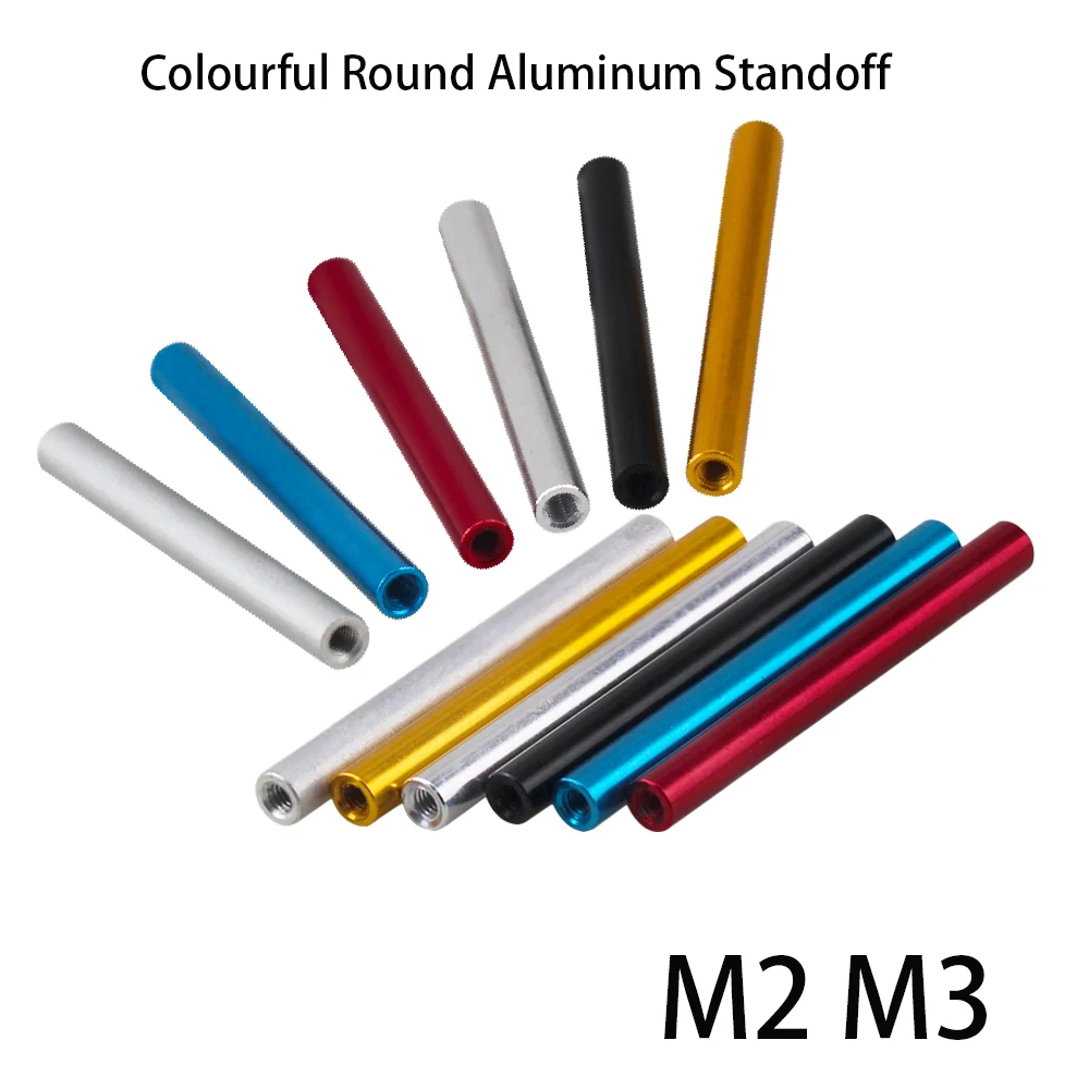 10Pcs Aluminum Spacer Stud M2 M3 Anodized Colourful Round Long Coupling Nut Column Standoff Rods L=6/8/10/15/17/18/19/20/21-60mm