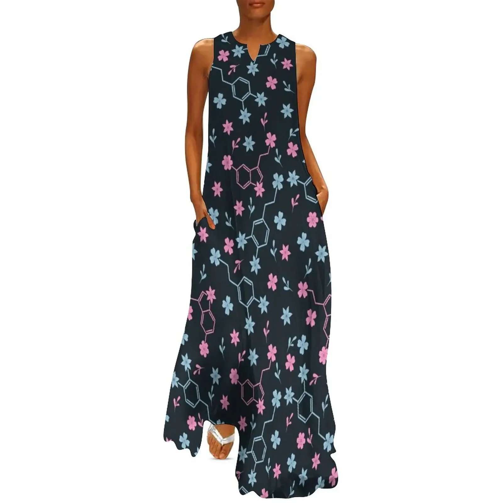 

Floral Serotonin and Dopamine Moleculs Pattern Long Dress dresses for women 2025 summer women's dress 2025 Dress