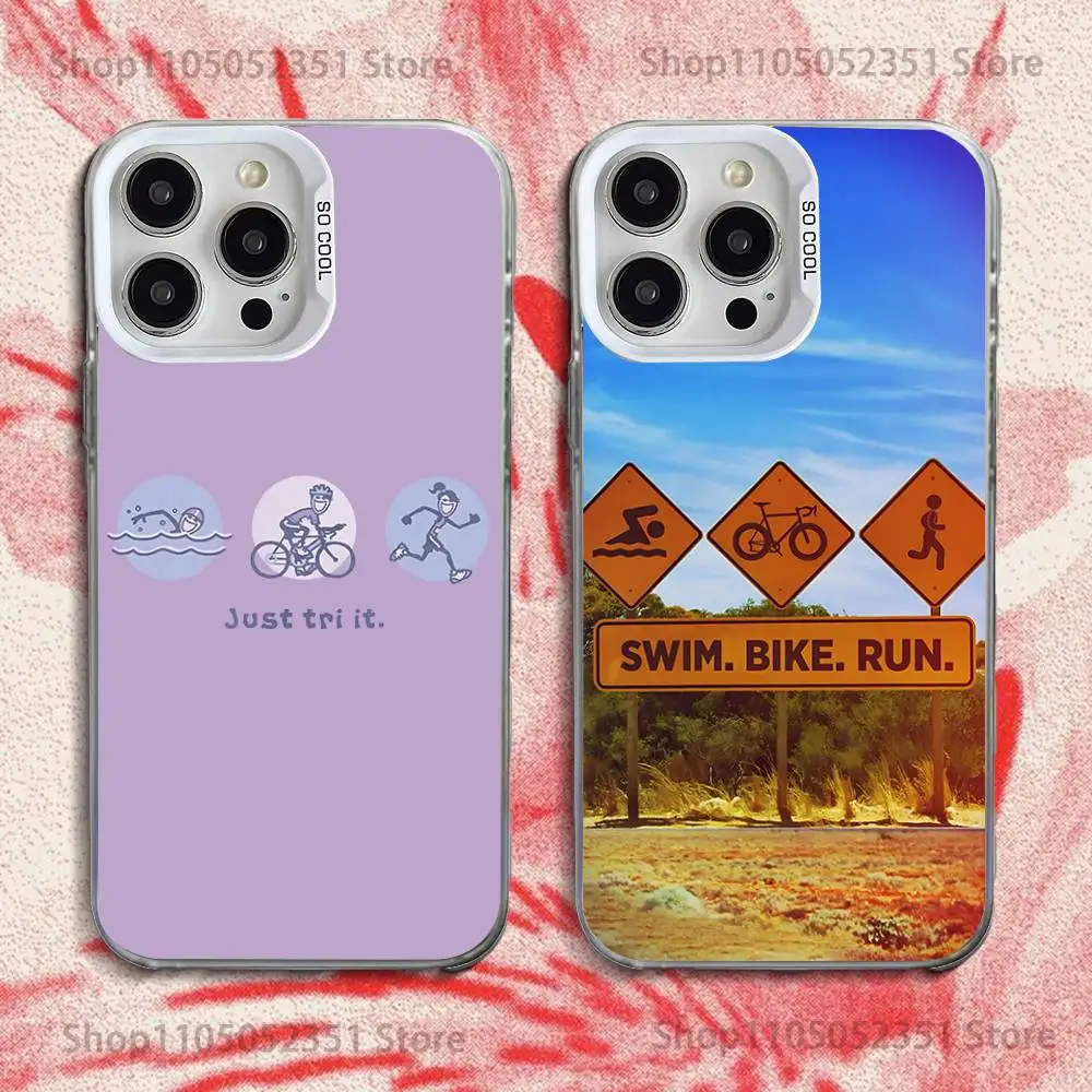 

Triathlon Phone Case For iPhone 16,15,14,13,12,11,Pro,XS,Max,Plus,Mini,SE White Candy Matte Shockproof Cover