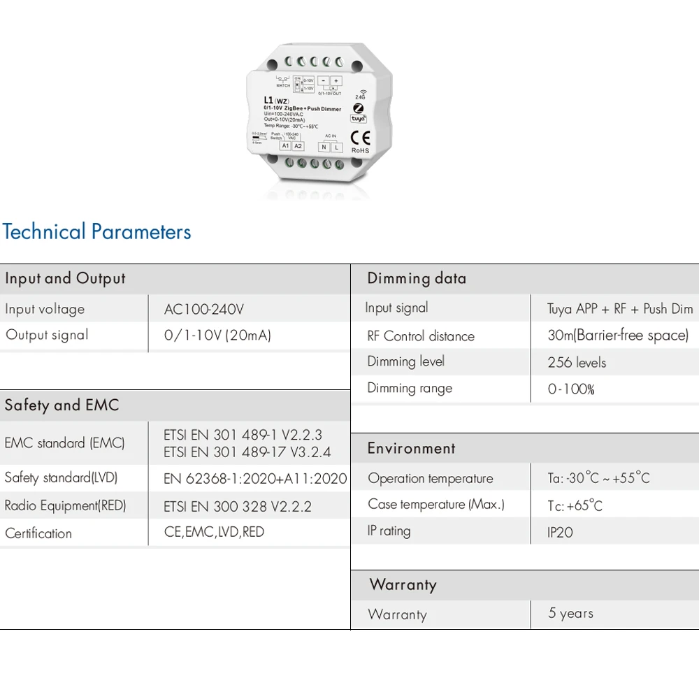 0/1-10V Tuya Smart WiFi Zigbee LED Dimmer Controller Push Dimmer 110V 220V 230V Smart Life APP Voice Control f Alexa Google Home