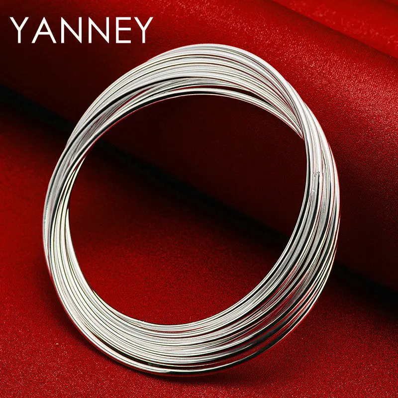 Luxury 925 Sterling Silver Smooth 10 Circle Bangle For Woman Girlfriend Fashion Charm Wedding Engagement Jewelry Gift