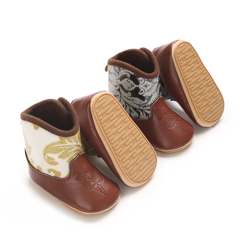 

0-18M New Western Cowboy Rubber sole Non-SlipBoots Fashionable and Casual Infant/Toddler Mid length Boots Embroidered Baby Boots