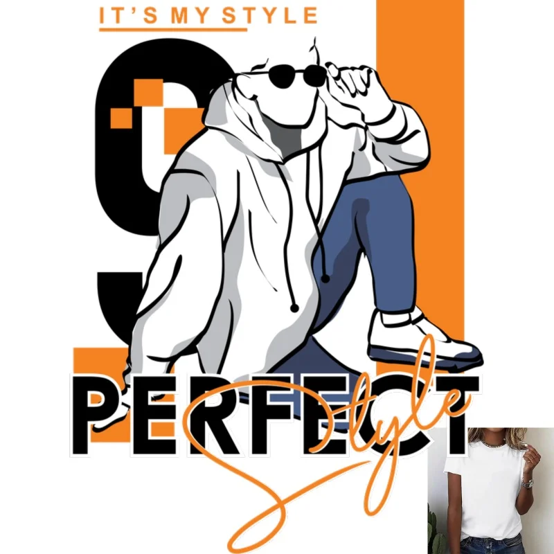 Trendy Street - Style Hooded Figure with Sunglasses Heat - Transfer White Ink Iron - on Patch, Suitable for T - Shirts & Canvas