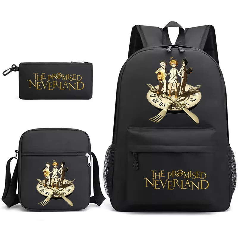 Japanese Anime The Promised Neverland Backpacks 3pcs Set School BagsGirls Boys Canvas Schoolbag  Casual Travel Bagpack Mochila