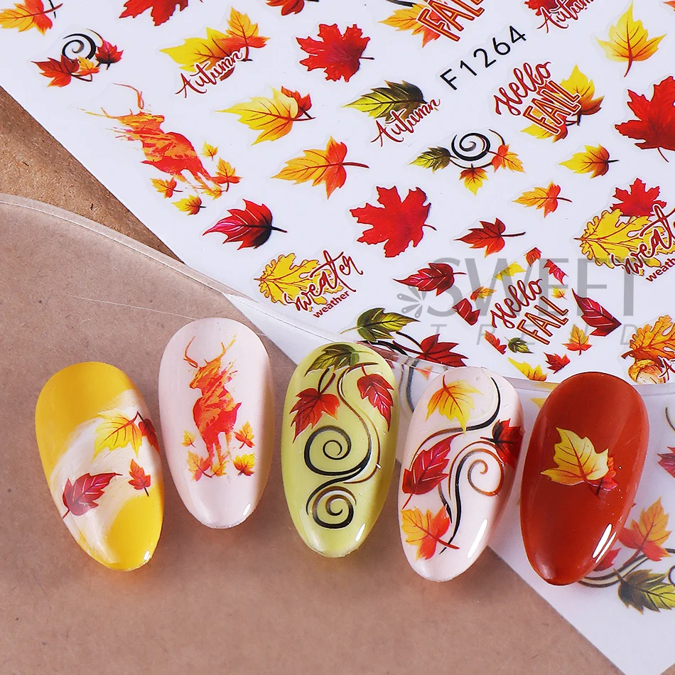 5 Stück Herbst-Nagelsticker, 3D, selbstklebend, Ahornblatt, Eichhörnchen, Fuchs, Igel, Kaffeetasse, Nageldekor, Thanksgiving-Maniküre-Dekoration – Detail 7