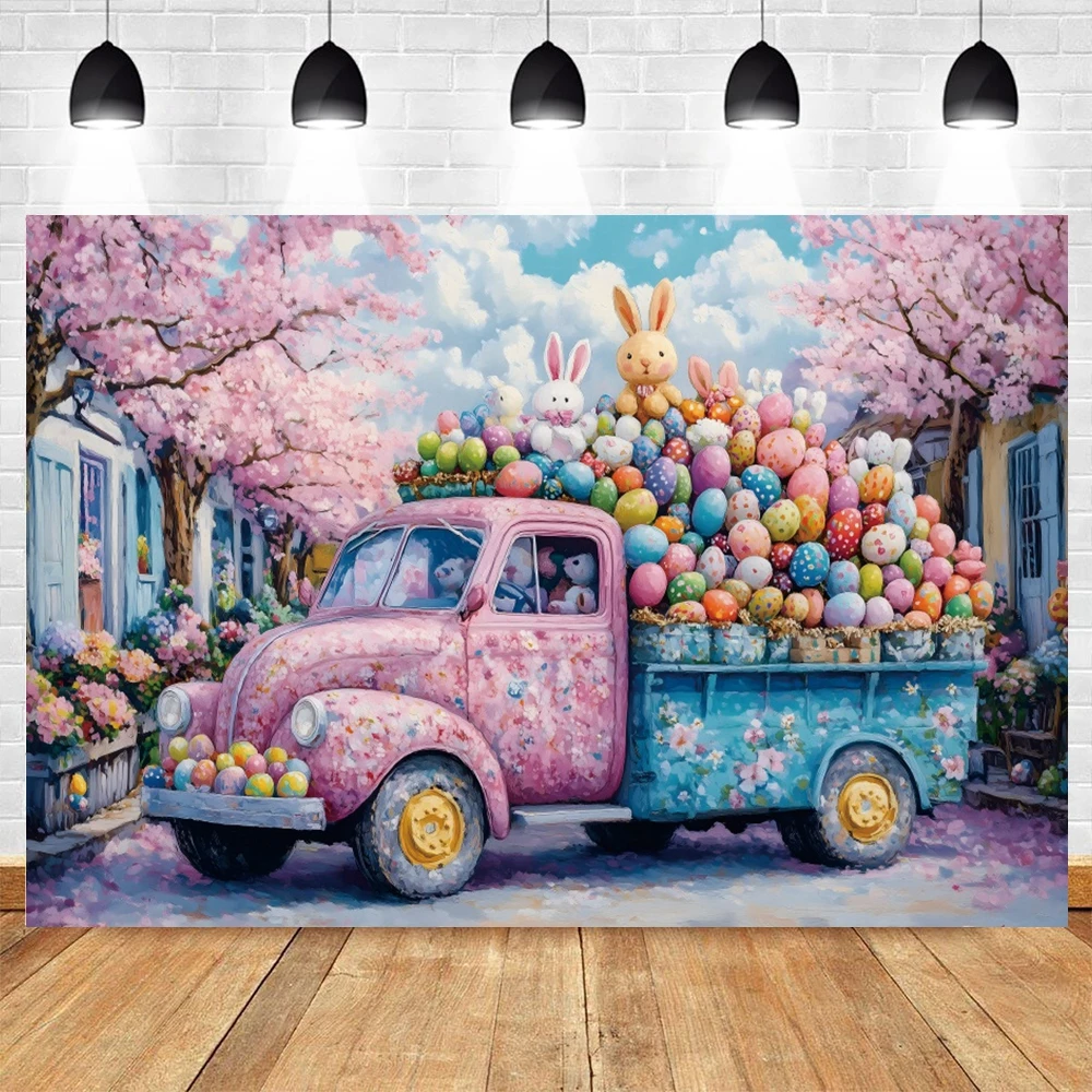 Spring Easter Backdrop for Photography Rabbit Colorful Easter Eggs Flower Baby Shower Easter's Day Background Photo Studio Props