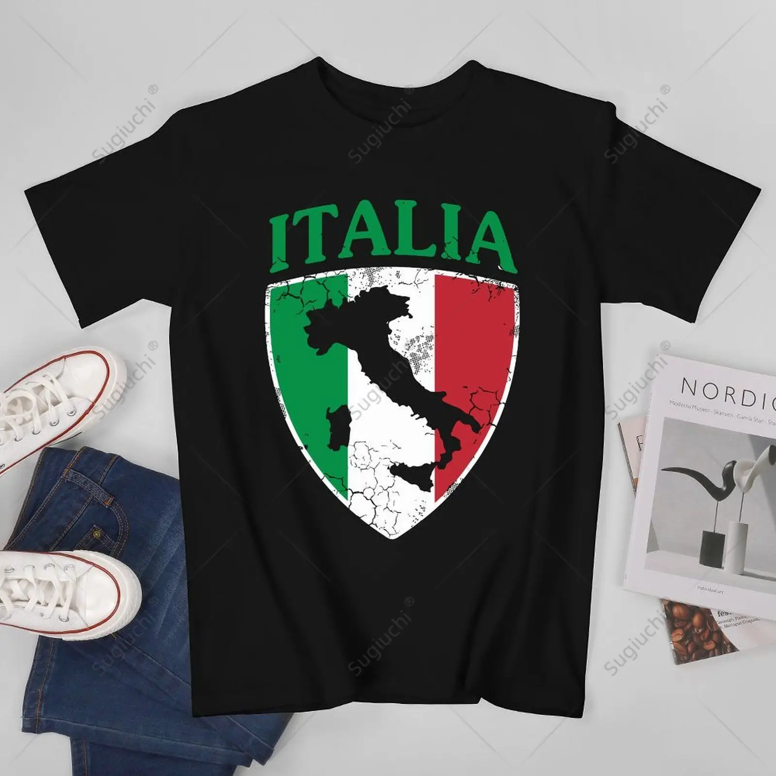 Men Italia Flag Crest Italy Italian Family Vintage Distressed Tshirt Tees T Shirts Women Boys 100% Cotton T-Shirt