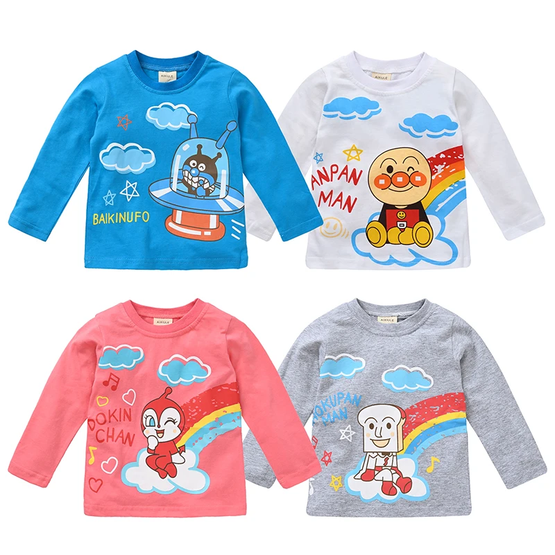 Spring Autumn Baby Boys Long Sleeve T-Shirts Cartoon Anpanman Print Kids Children Girls Cotton Clothes Toddler Tops Tees 1-7T