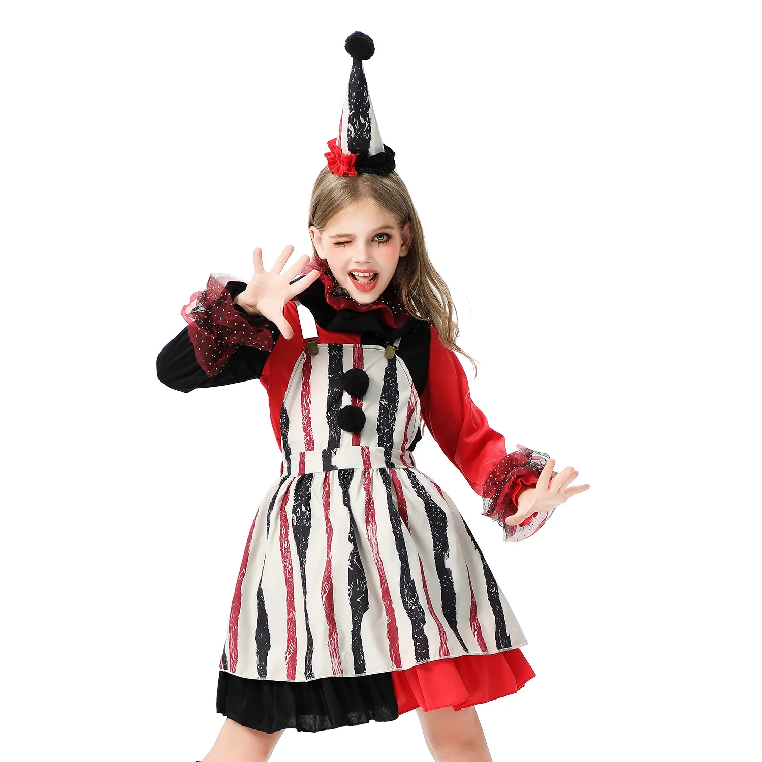 

Halloween Kids Costumes Funny Dress Up Costumes Horror Doll Soul Clown Stage Girls Show Dress