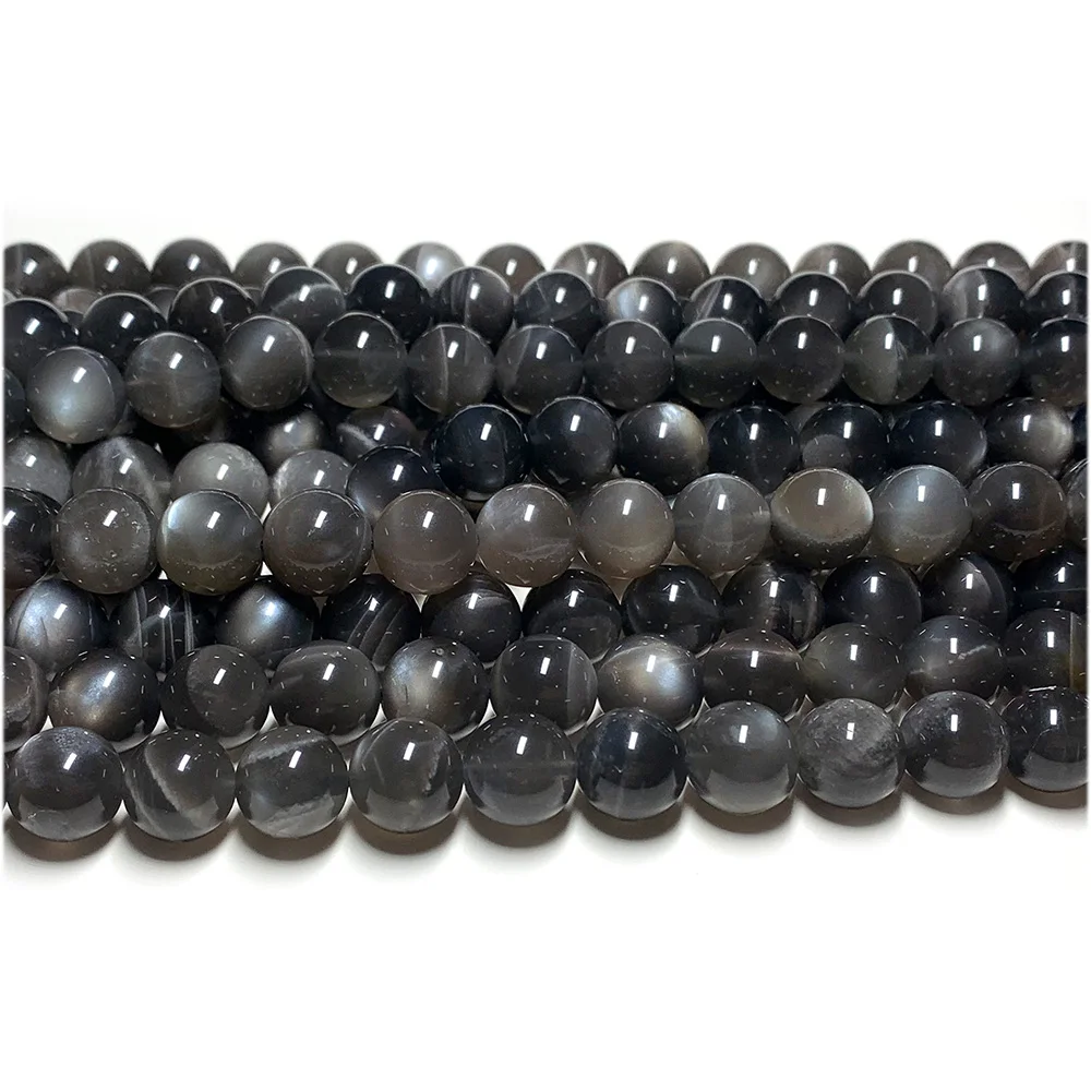 Veemake Natural Black Moonstone Flash Light Round Loose Ball Beads 08089