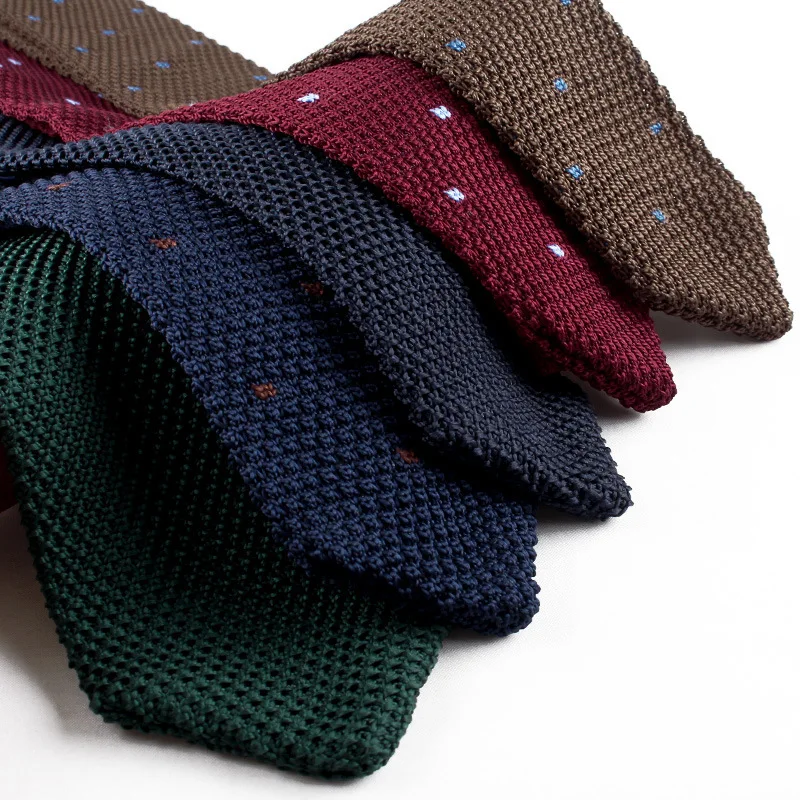 6.5cm British Style Casual Men\'s Dots Knitted Neck Ties Formal Business Solid Navy Green Brown Neckties Handmade Tuxedo Cravat
