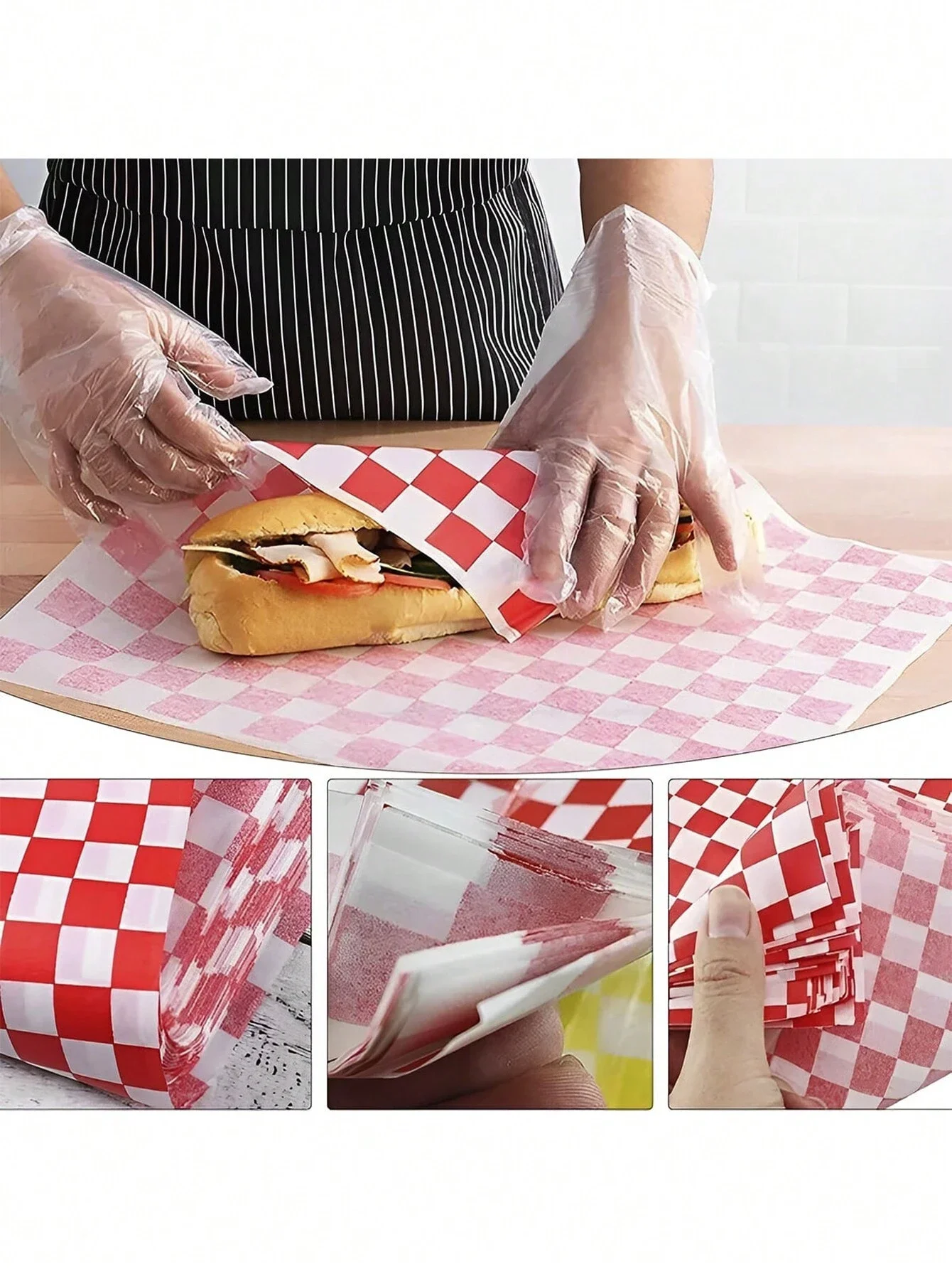 50pcs Red&White/Black&White Checkered Square Paper Food Serving Tray Liners, American Greaseproof Food Wrapping Paper, Ideal For