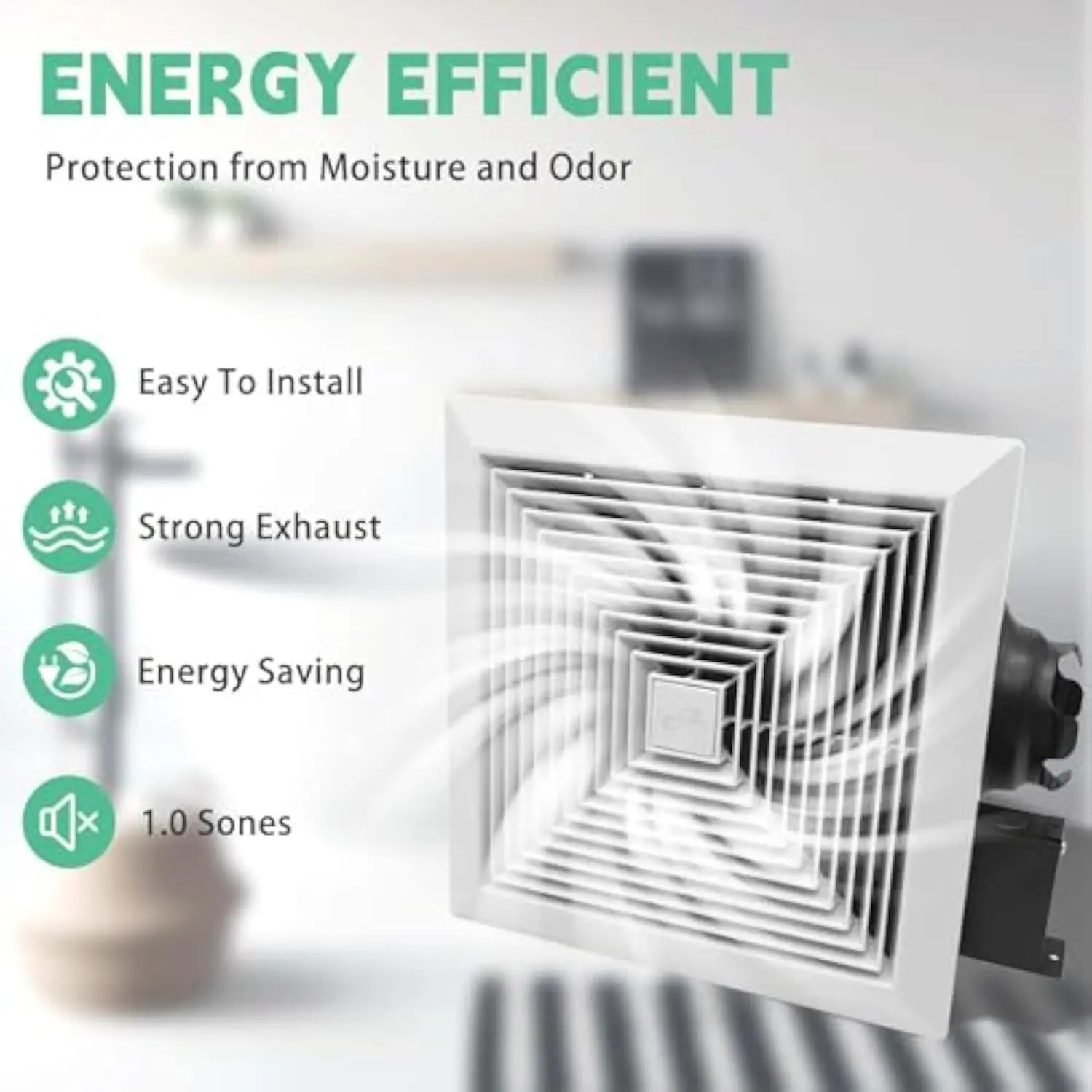 Bathroom Fan Ceiling Mount Exhaust Ventilation,110 CFM 1.0 Sones,4 Inches Duct,White,120V Quiet Ventilation and Exhaust Fan for