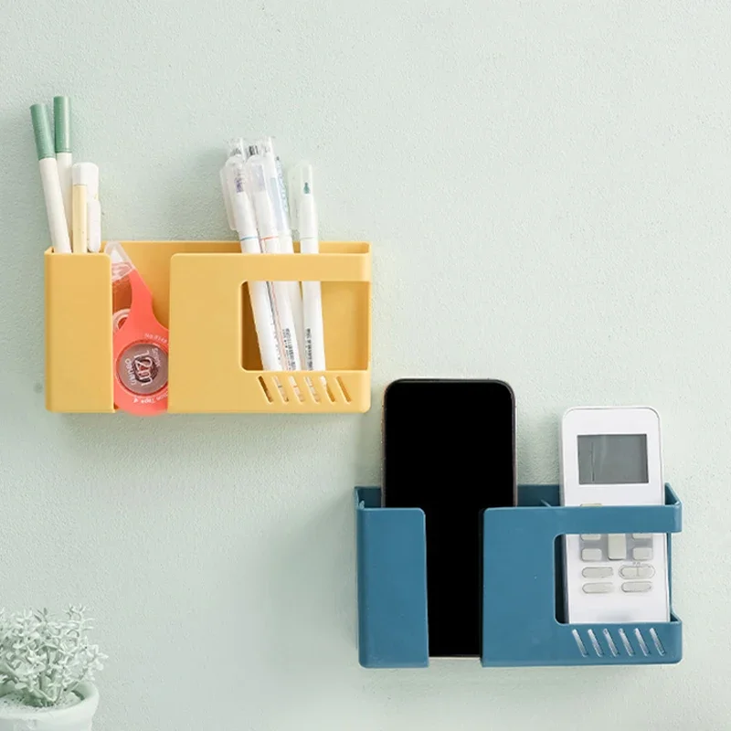 

2 In 1 Wall-mounted Mobile Phone Remote Control Storage Box Multifunctional Punch-free Storage Rack Wall Debris Storage Holders