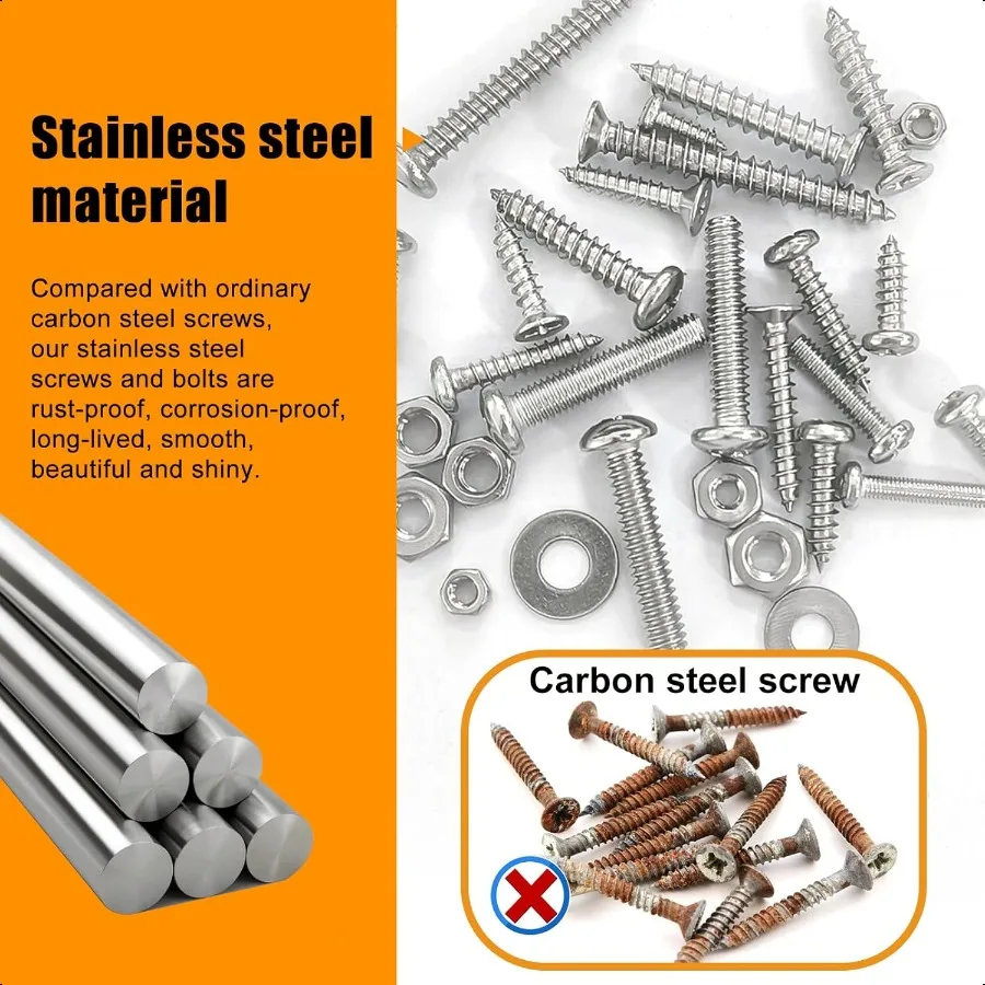 2002 peças kit de sortimento de porcas e parafusos 304 kit de sortimento de parafusos de aço inoxidável métrico sae phillips pan cabeça e ferragens de cabeça plana