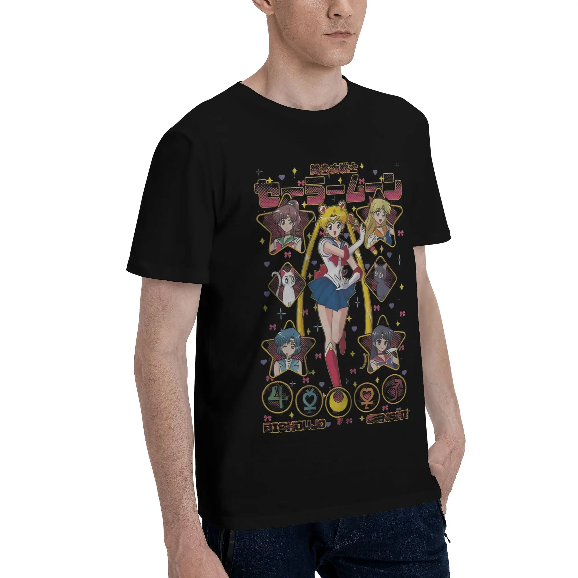 group  Funny Graphic 100% Cotton T-Shirt Bandai Sailor Moon Tees Tops For Men