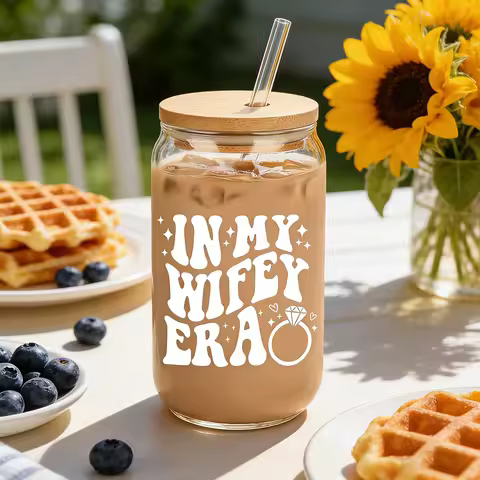 Bridal Shower Gift in My Wifey Era Glass Cup Tumbler Cute Cool Wedding Day Idea for Bride To Be Future Mrs Bachelorette Party