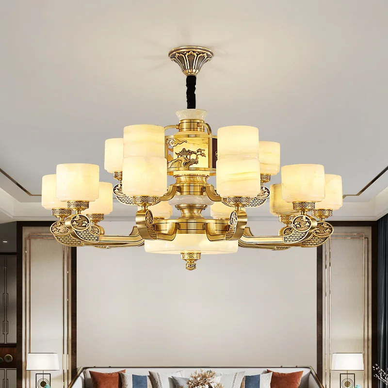 

New Chinese style, all copper, natural, jade, villa, Chinese style, restaurant, chandelier