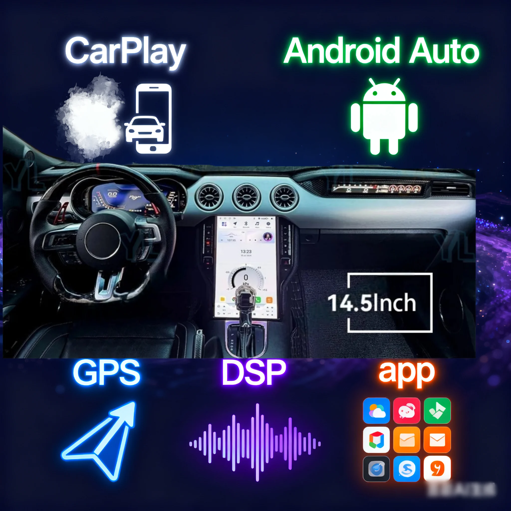 

YANNGU для Ford Mustang 2015-2022 Автомобильный радиоприемник Android14 Автомобильный мультимедийный плеер Android GPS-навигация Головное устройство Bluetooth 4G