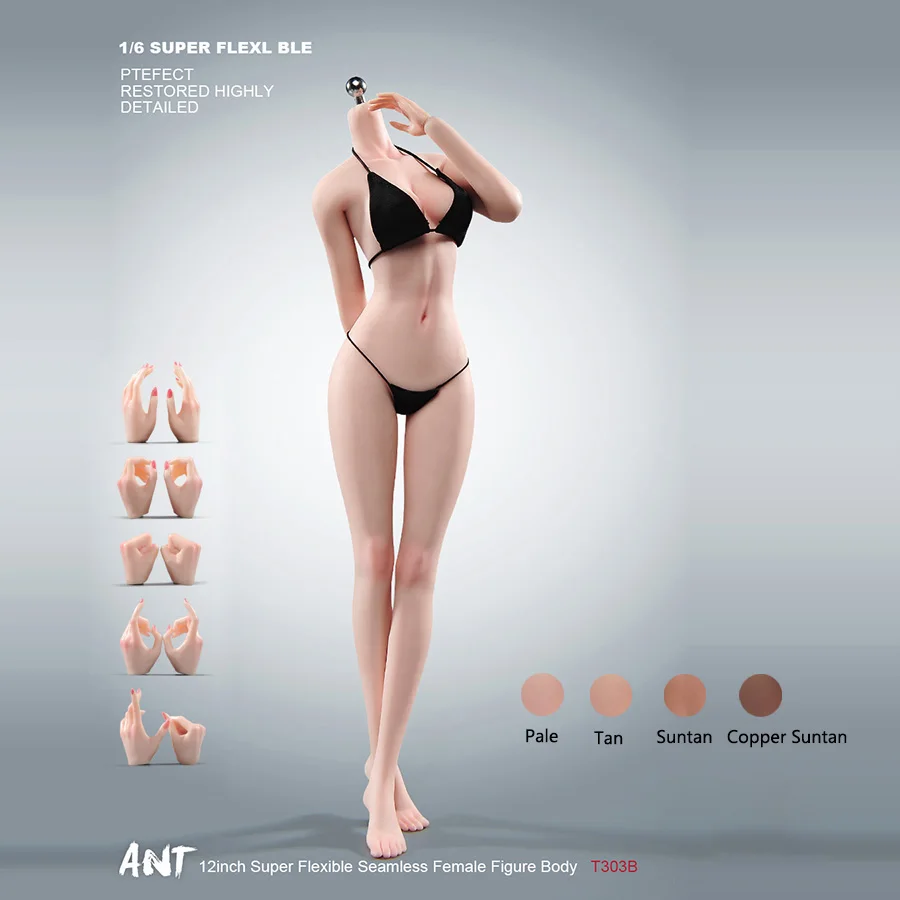 ANT T303 1/6 Makeup Seamless Big Breast Non Detachable Feet Body with Physiological Details 12'' Female Soldier Action Figure