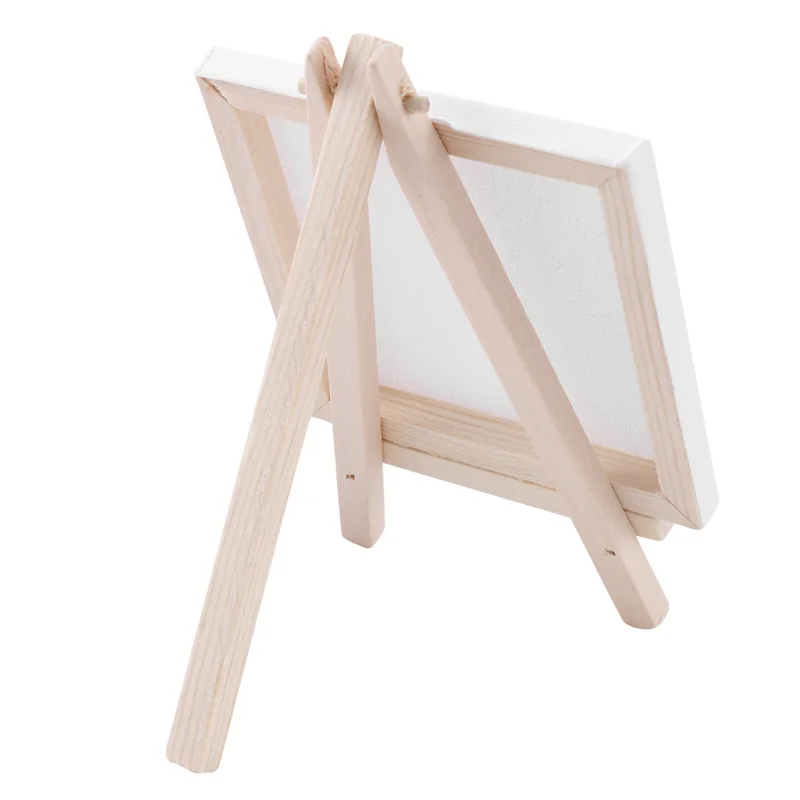

4 By 4 Inch Mini Canvas And 8X16cm Mini Wood Easel Set For Painting Drawing School Student Artist Supplies, 36 Pack