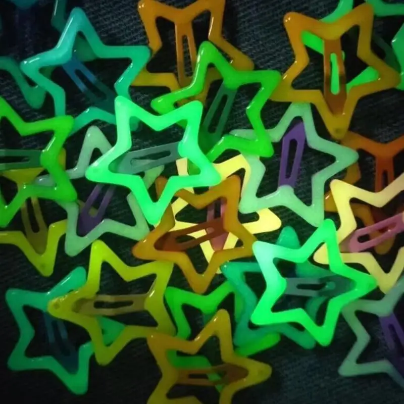 652F Clip Glow In Dark Hair Pins Y2K Girls Metal Headdress Multicolor Star