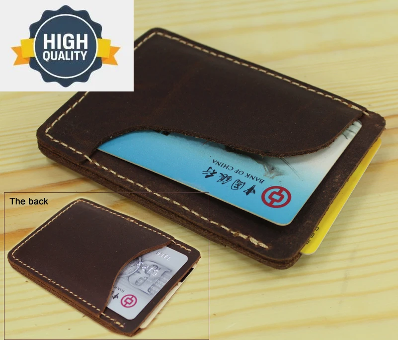 Leather Handmade Genuine Credit Card Holder ID men Business holder Coin Bag women Purse small wallet