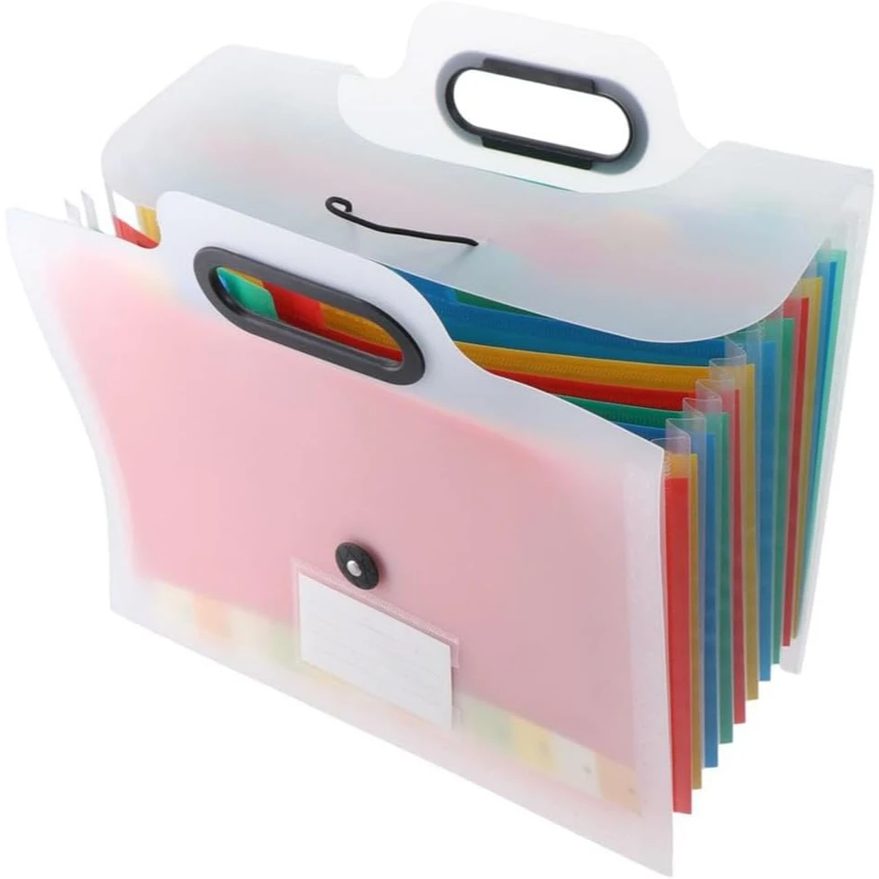 1 Piece Expandable Folder With Handle, A4 Size Black And White Portable Accordion Folder, 13 Flap Pocket Pants