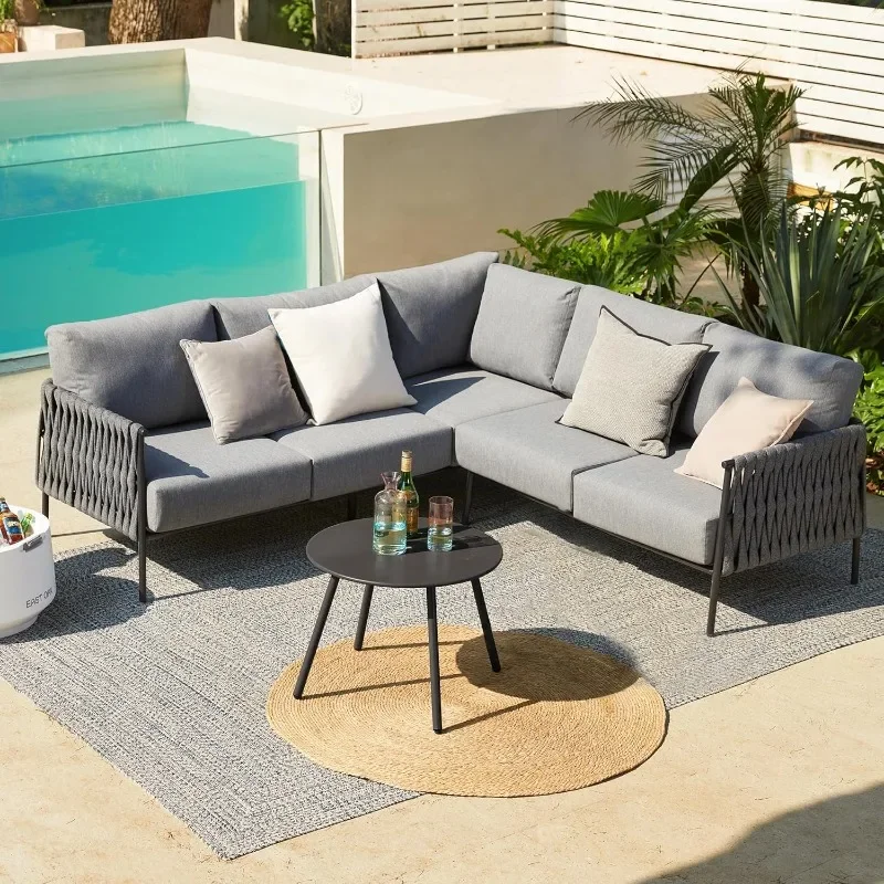 Outdoor Furniture Corner Sofa Set with Round Coffee Table