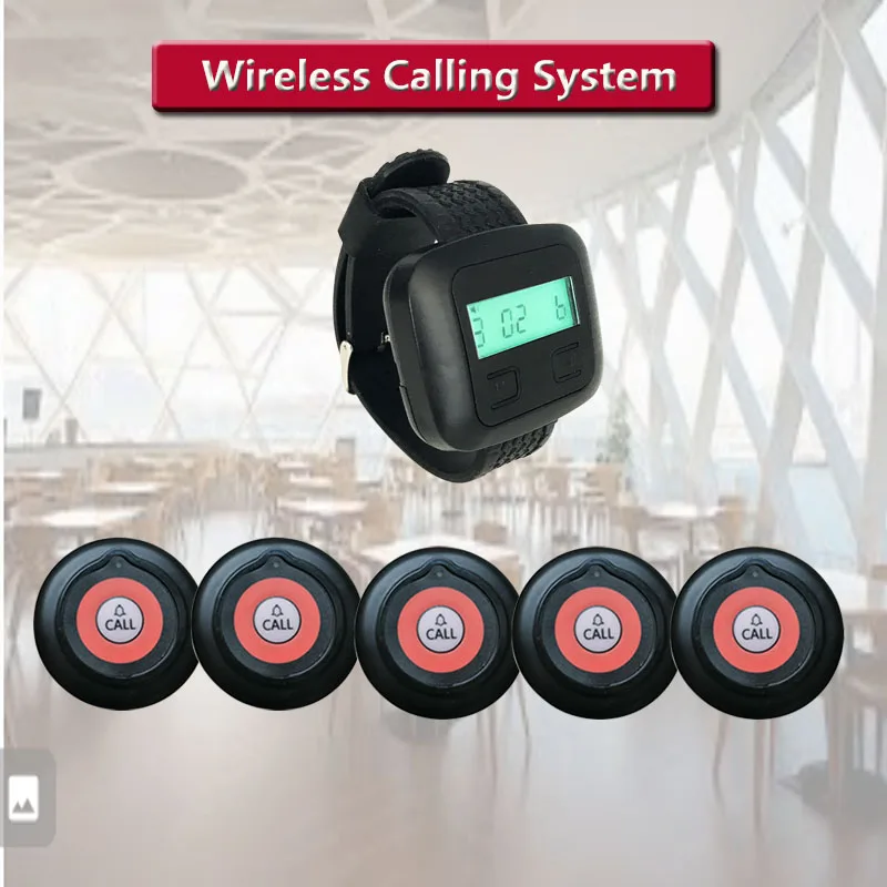 QWICALL Wireless Calling System Cafe, Hotel, Office 3 Button 1 Watch Receiver Restaurant Pager Buzzer 433MH