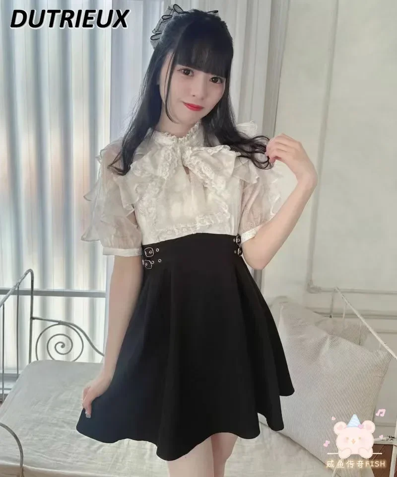 

Japanese Style New Summer Retro Short Sleeve Floral Dress Mass-Produced Sweet Cute Girl Stitching Waist-Tight Dresses