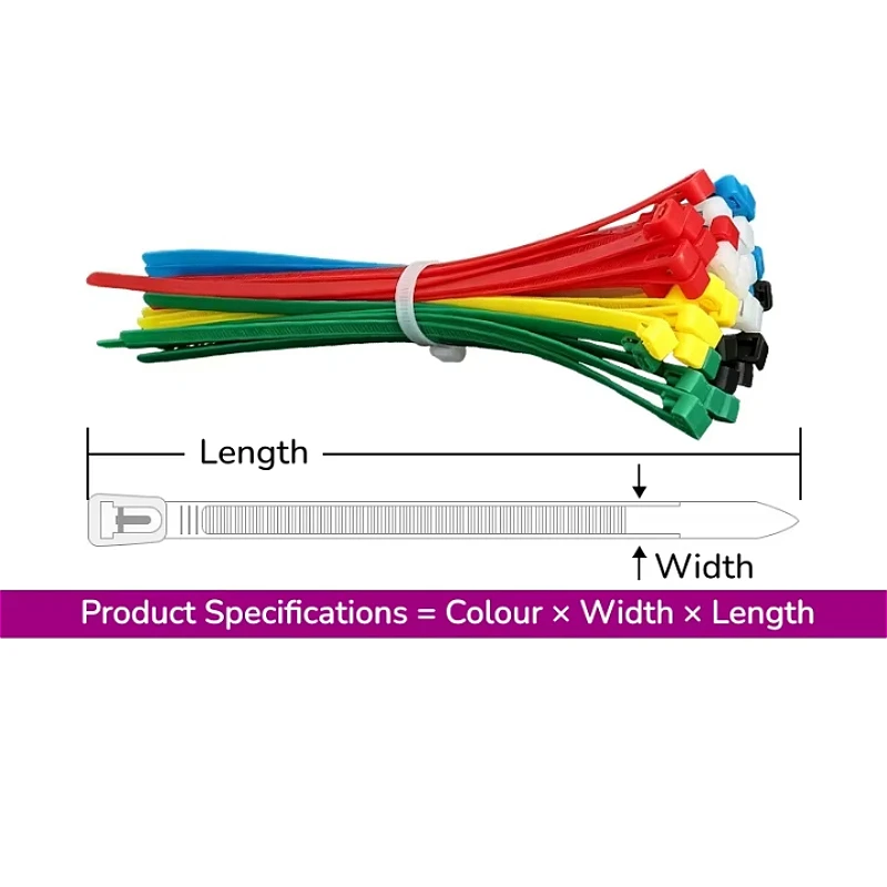 4x150mm~8x450mm Multicolor Detachable Nylon Cable Tie Reusable Plastic Cable Ties Loop Wrap Zip Bundle Strap Buckle Slipknot
