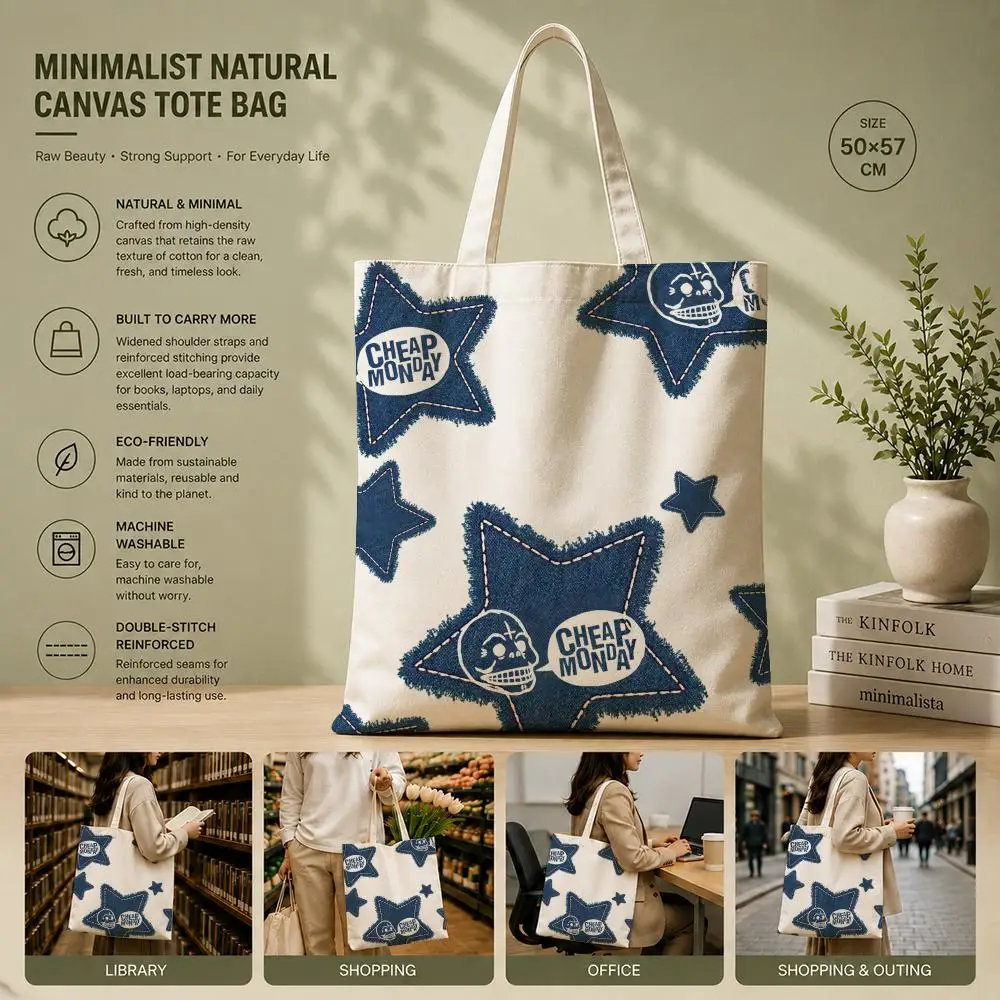 Bolsas de Armazenamento Fashion C-Cheap Monday em Algodão Ecológico, Leves e Dobráveis para Viagens, Trabalho, Compras, Praia e Academia