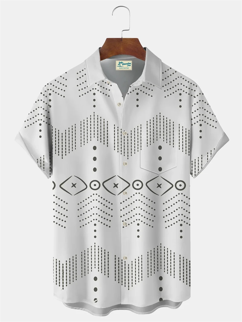 

Vintage Men's Shirt Summer Geometric Pattern Outdoor Casual Short Sleeve Tops Classic Stripe Printed 3D Printed Men's Clothing