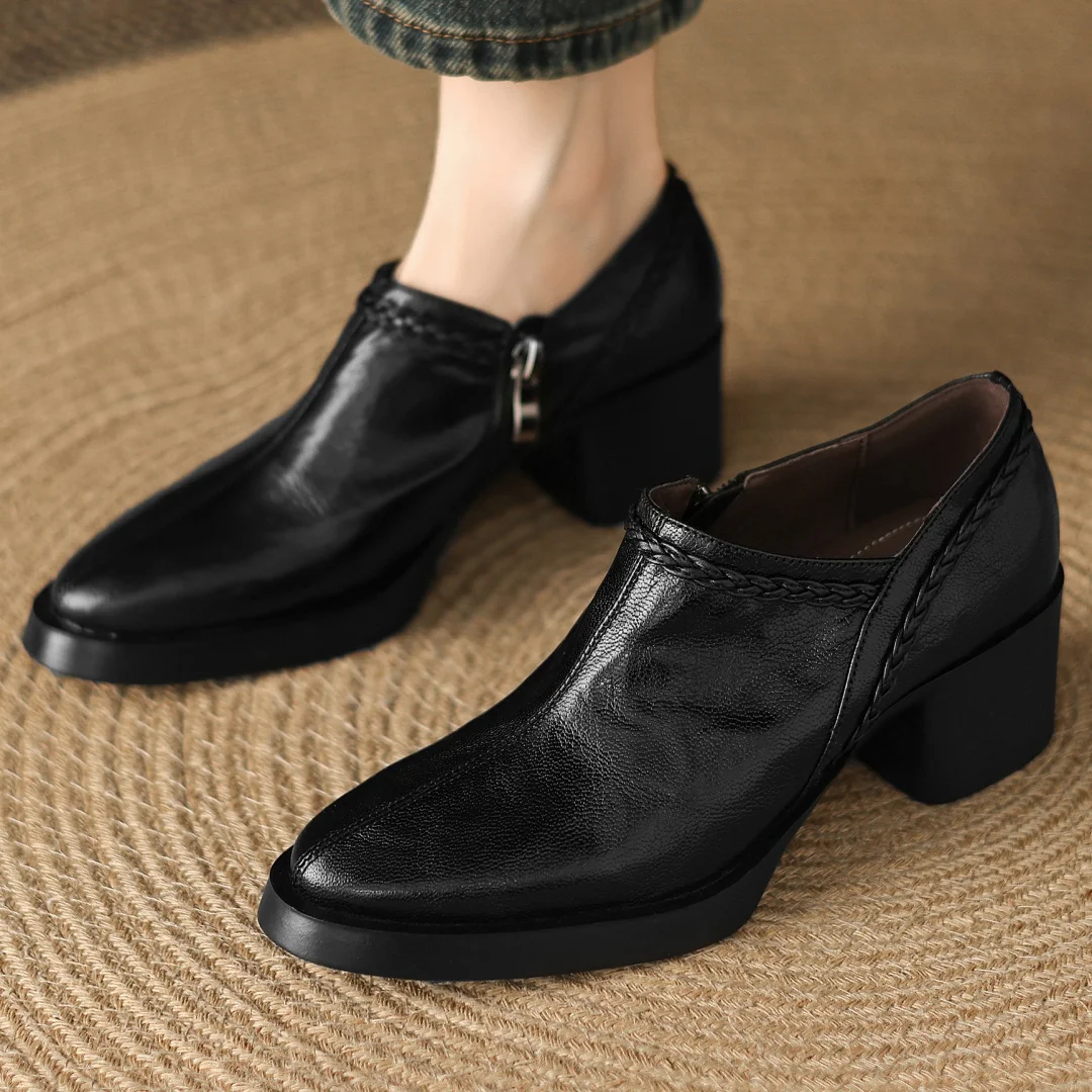 

Женские туфли-лодочки из овчины размера плюс 34–41, с круглым носком и боковой молнией, толщина 5 см, на среднем каблуке, в стиле OL, осенние женские туфли на каблуке, распродажа