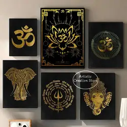 Golden Om Hindu Symbol Ganesha Poster  Indian God Canvas Prints Wall Art for Living Room Bedroom  Minimalist Decor Spiritual Hom
