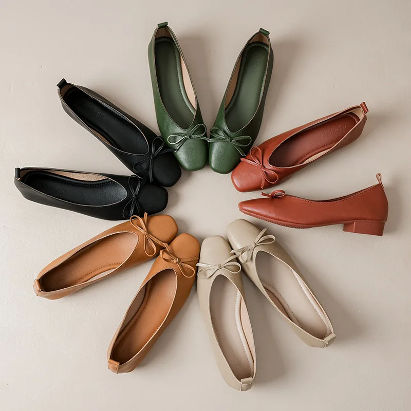Elegante Damen-Sommerschuhe im Französischen Stil mit Eckiger Spitze, Grüne Mary Janes, Niedliche Casual Flats, Retro-Schuhe mit Niedrigem Absatz und Weicher Sohle