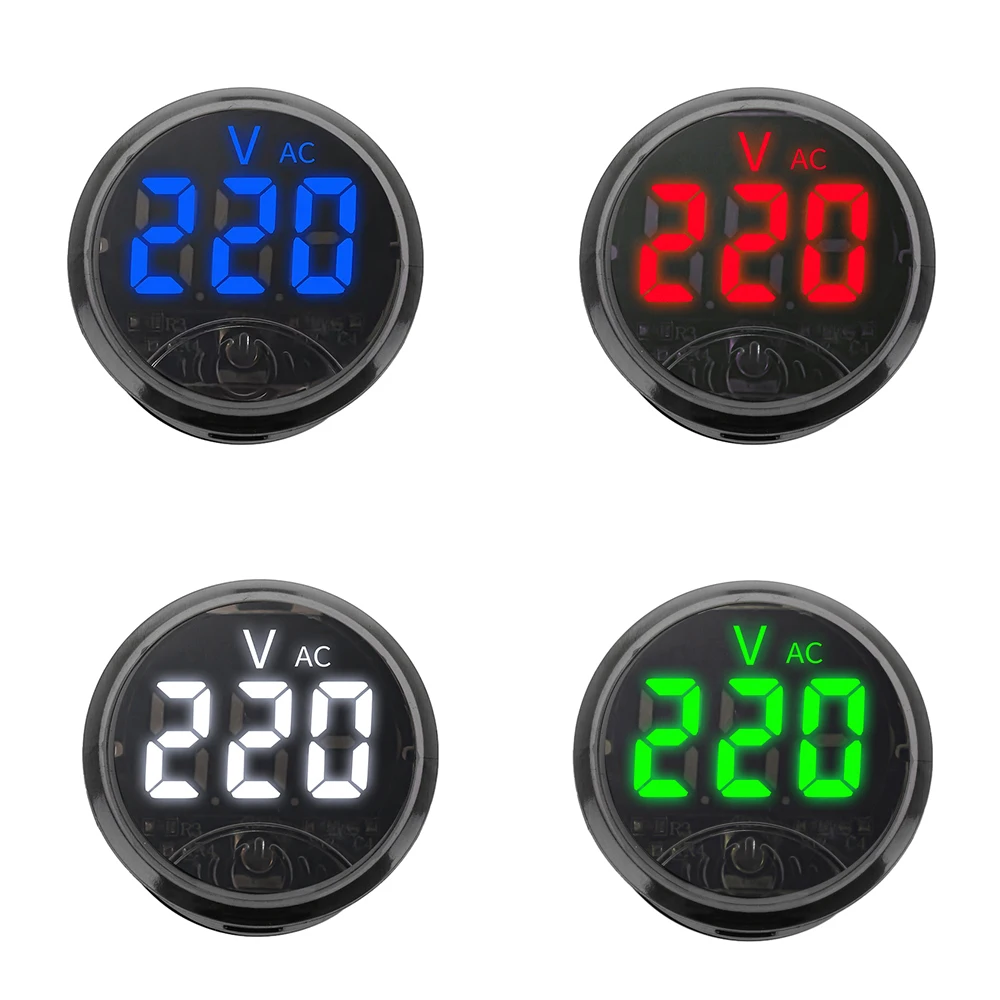 AC 50-265V 220V LED Display Circular Two-wire Automotive Voltmeter Digital Car Voltage Meter Volt Detector Tester Monitor Panel