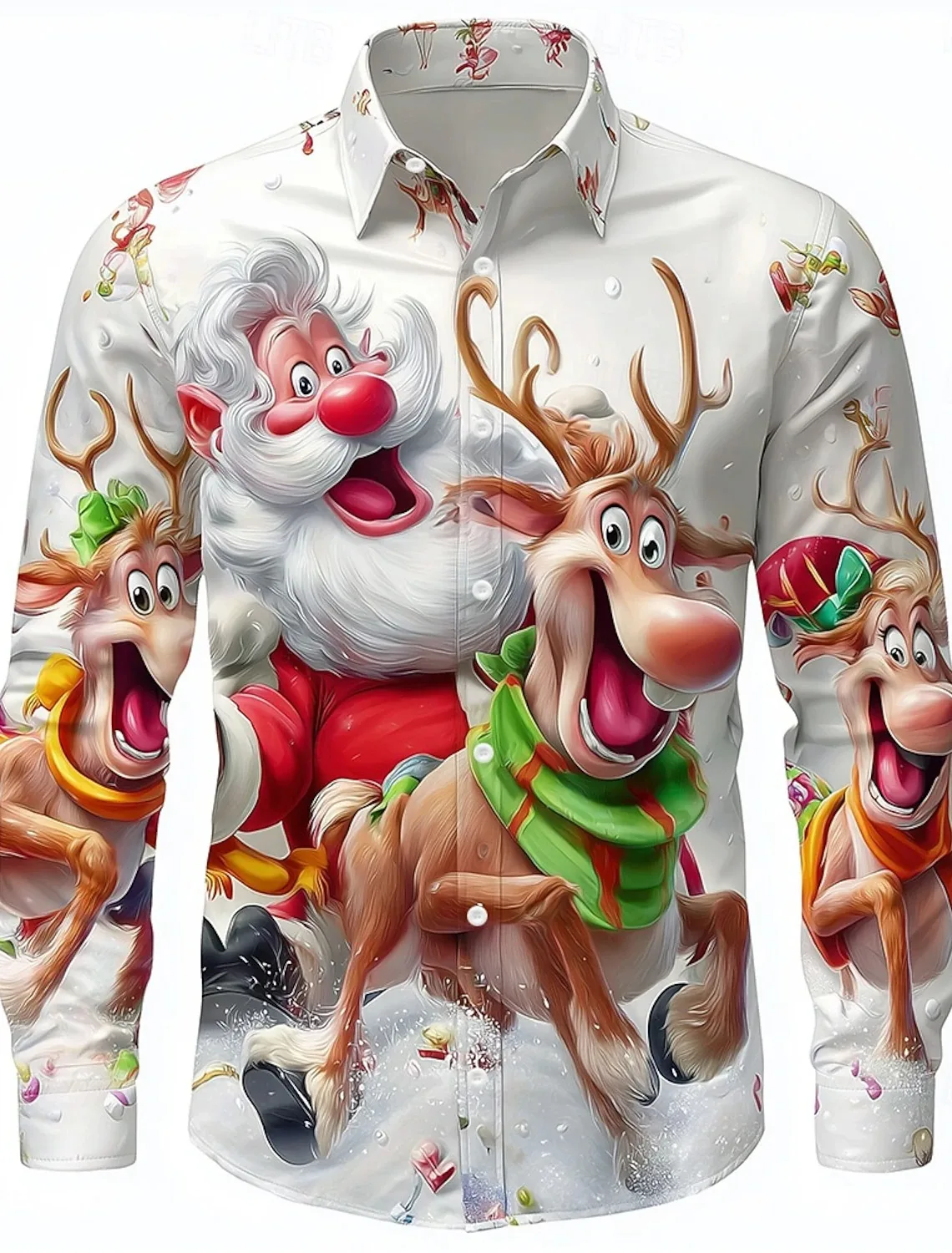 

Christmas Men's Cartoon Santa Claus Reindeer Shirt Button Up Shirt Long Sleeve Funny Outdoor Festival Spring Autumn Lapel Shirts