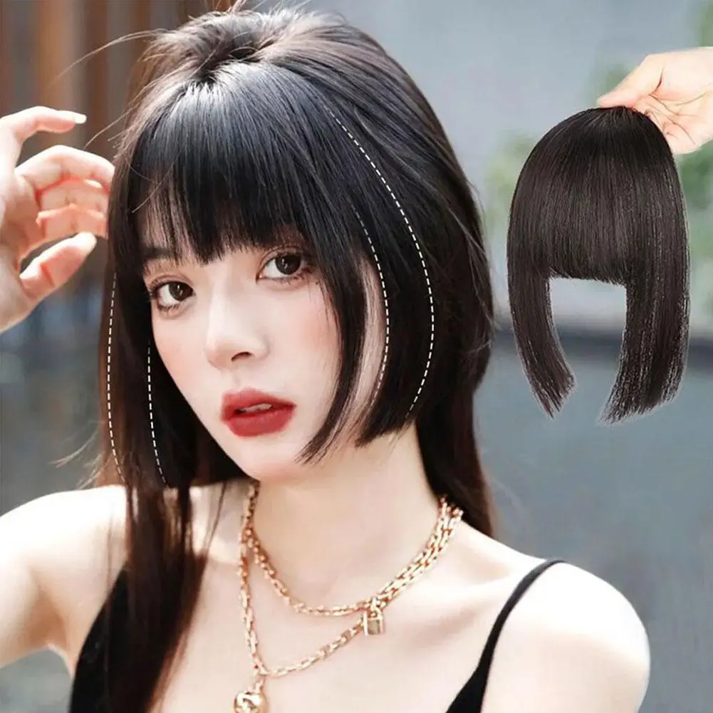 Synthetic Princess Cut Bangs Wig Natural Forehead Fake Bangs Side Perm Wig Piece Center Split Bangs Wig Women\'s Wig Piece