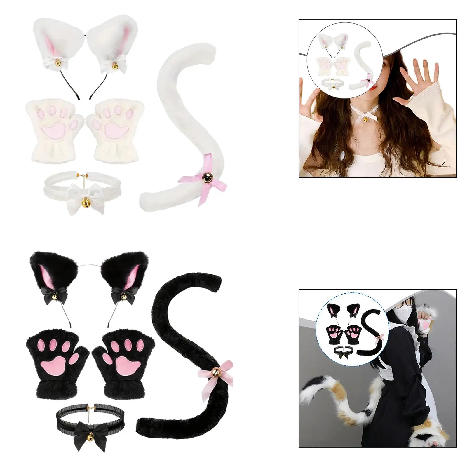 Ensemble de costume de cosplay de chat avec bandeau et queue pour événements sur le thème de l'anime, queue pliable
