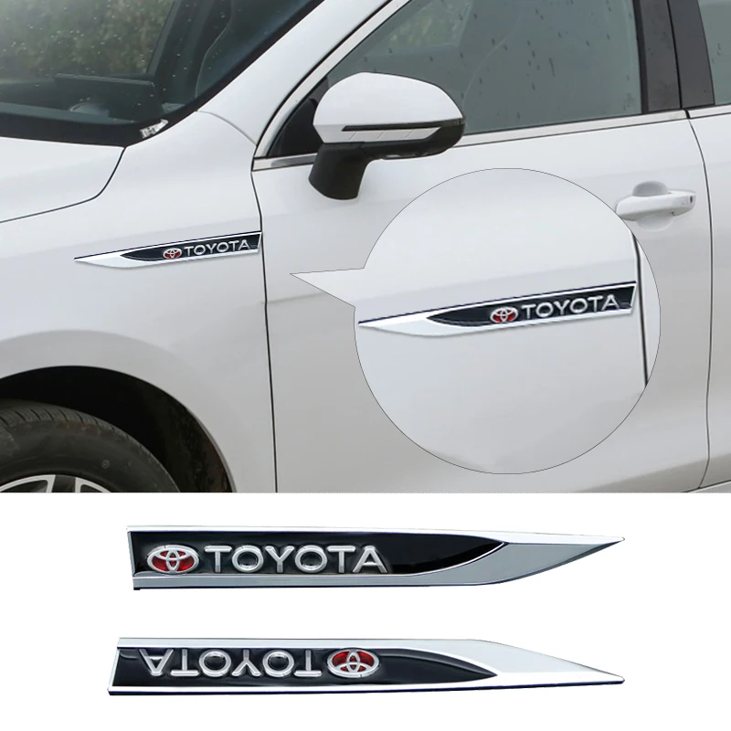 2pcs Metal Car Side Fender Blade Badge Sticker Car Emblem Decor For Toyota Hilux Aygo Yaris Ractis Corolla Camry Auris Rav4