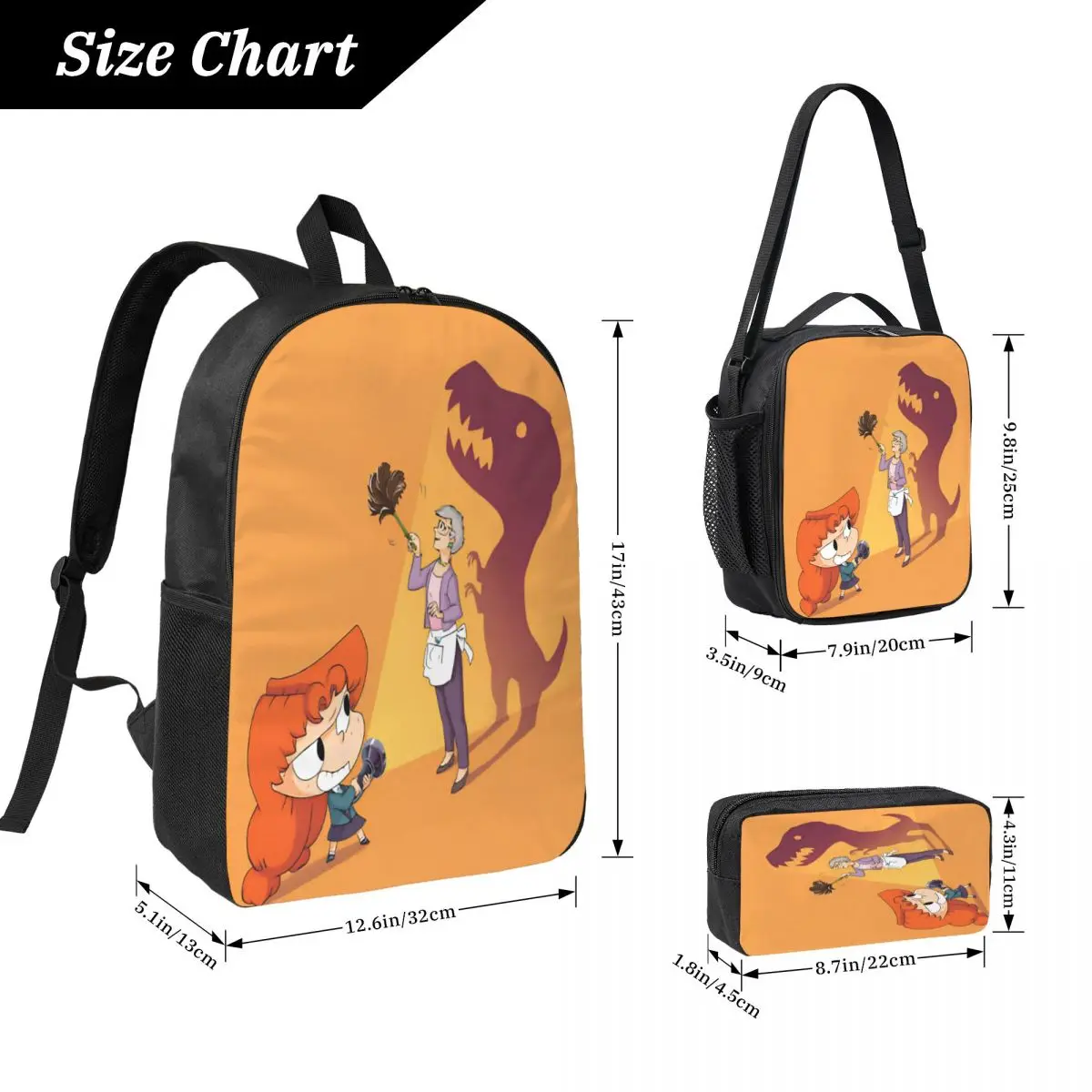 3Pcs Mortelles Adeles Backpack Set for Girls Boys Pen Bags Bookbag Sets with Lunch Box For School Students Daypack