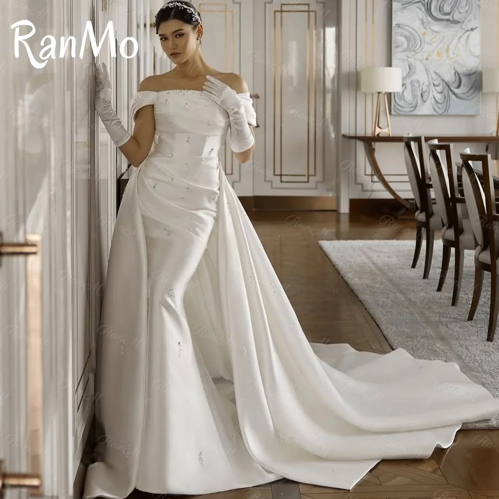 

Ranmo Customized Elegant Off the Shoulder Evening Dress High Quality Stain Prom Dresses Temperament Beaded Bridal Party Gown New