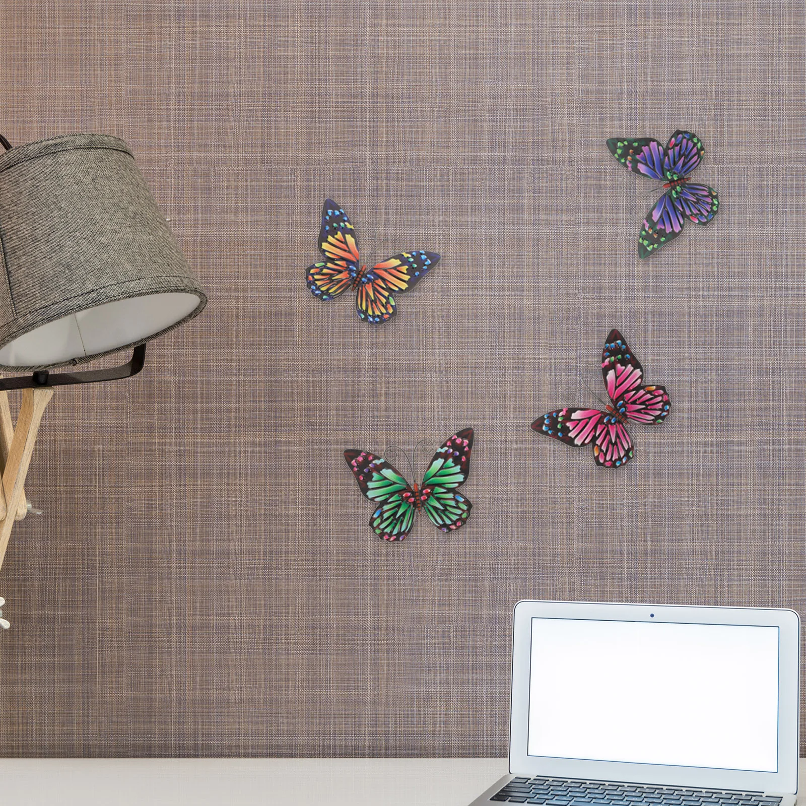 

4pcs Iron Butterflies Wall Art Decor Home Bedroom Office Garden Decoration Metal Ornament Craft Set Multicolor Wall Mounted