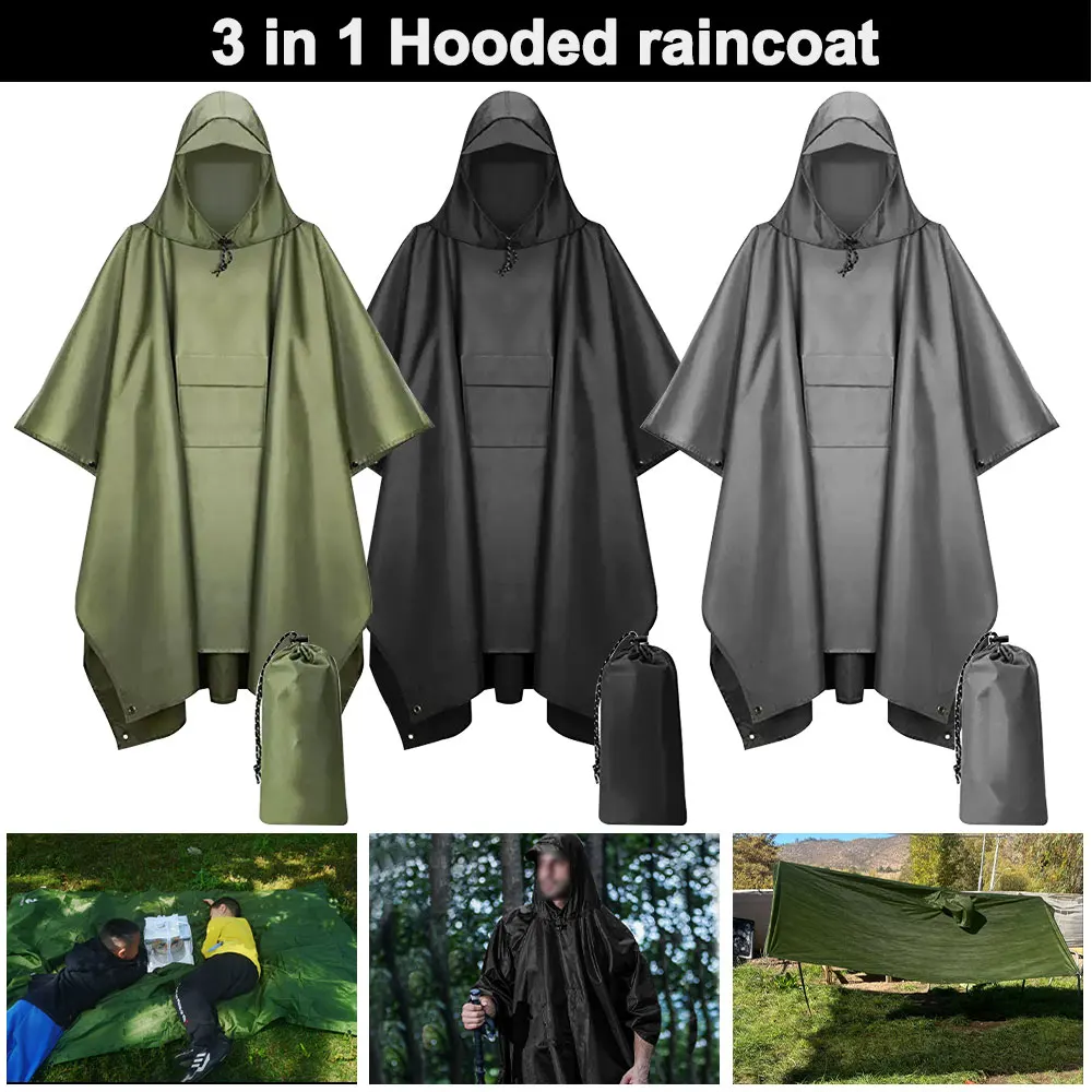 Poncho de pluie à capuche pour adultes, imperméable et léger, avec sac à dos de poche, couverture de pluie, tente de Camping, tapis de pique-nique