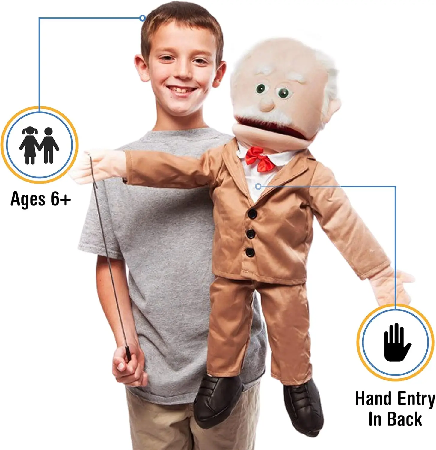 25" Pops, Peach Grandfather, Full Body, Ventriloquist Style Puppet